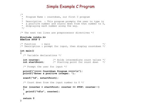 Image result for Simple C Program Description