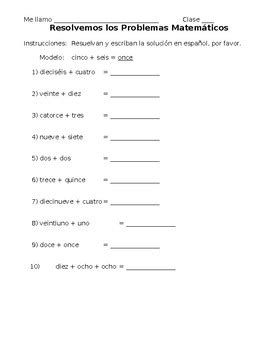 Image result for Grade 1 Spanish Math Word Problems