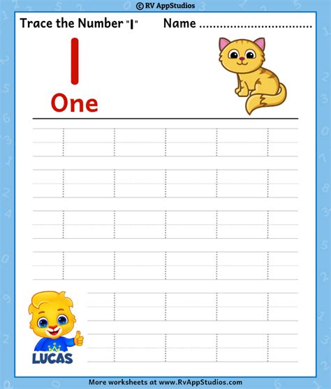 Toradh íomhá ar Tracing Number 1 Worksheet for Preschool