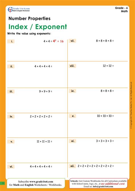 Exponents Worksheets Grade 6 に対する画像結果