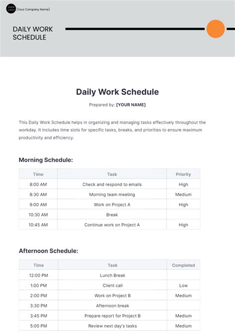 Image result for Daily Office Schedule Template