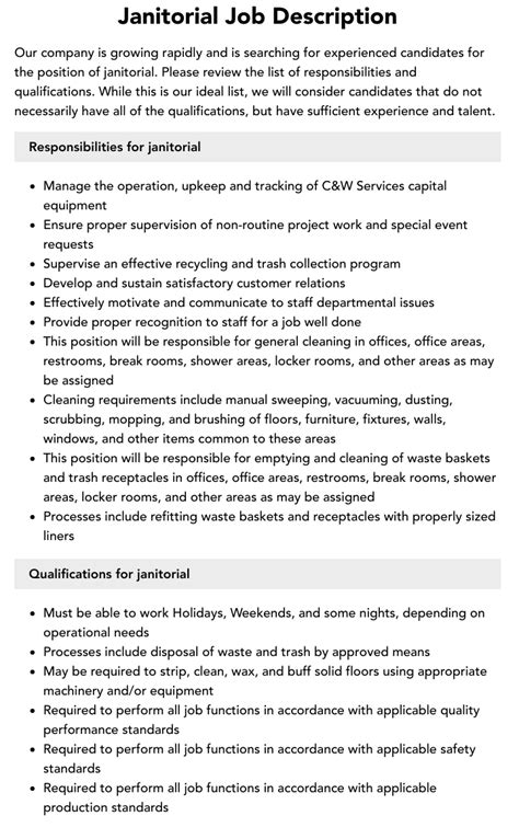 What Is a HUD Janitorial Job Description Template에 대한 이미지 결과