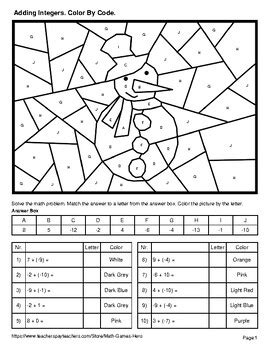 Image result for Integers Coloring Worksheet