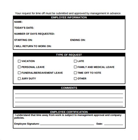 Toradh íomhá ar Employee Time Off Request Form Template Excel