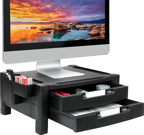 Amazon.com: Monitor Stand Riser with 2 Drawers - Adjustable Monitor for ...