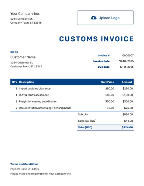 Toradh íomhá ar Printable Customs Invoice