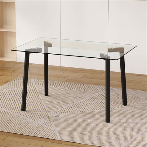 "Sudica 51"" Modern Rectangular Glass Dining Table for 4-6, Clear ...