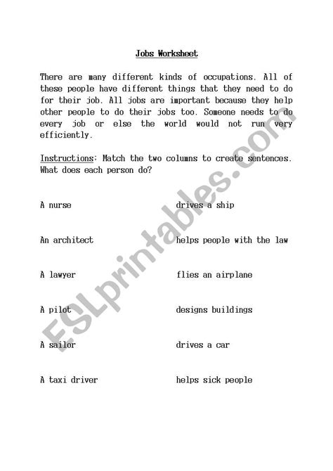 Image result for Jobs Matching Worksheet
