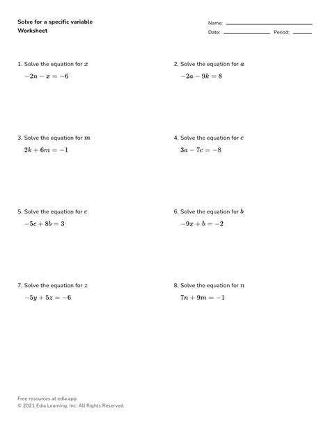 Image result for One Variable Algebra Worksheet