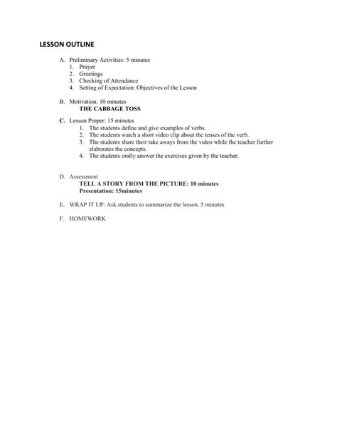 Image result for Example of a Outline of a Lesson