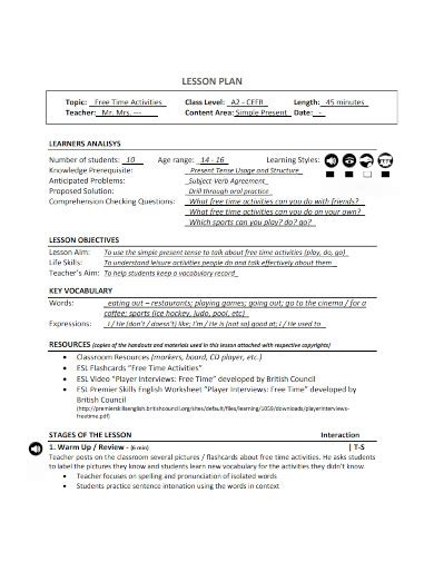 Simple Lesson Plan Format に対する画像結果