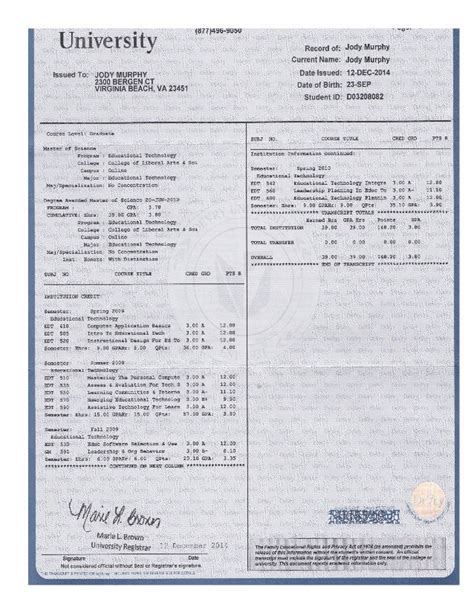 Image result for Transcript for Course Work in PhD