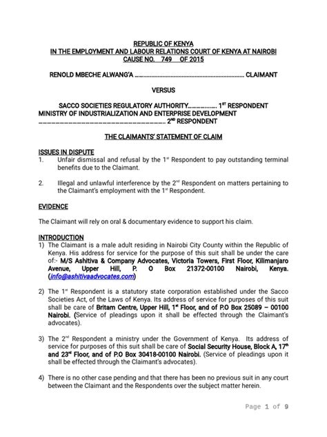 Image result for Statement of Claim Form