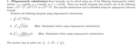 Image result for Trigonometric Substitution Integral Examples