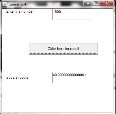 Toradh íomhá ar Math Class Square Root and Power Java