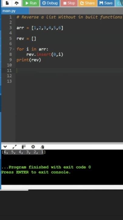 Toradh íomhá ar Reverse List Python without Inbuilt Function