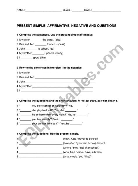 Résultat d’images pour Present Simple Affirmative Negative Questions