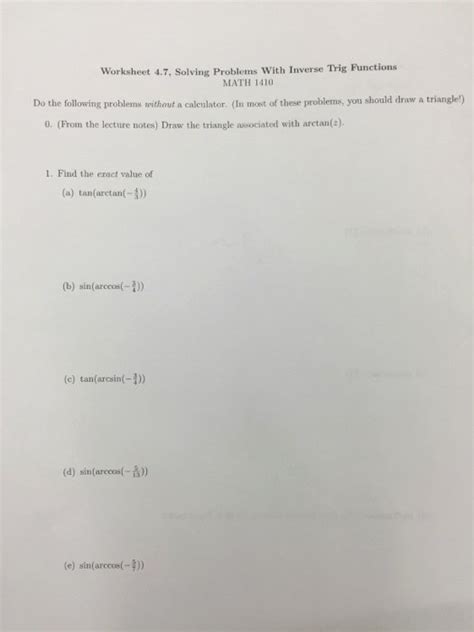 Image result for Inverse Trig Functions Worksheet