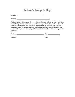 Image result for Key Return Receipt Form