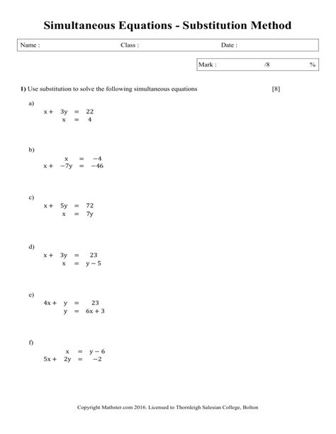 Image result for Simultaneous Equations Substitution Method Questions