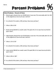 Image result for Percentage Word Problems Worksheet PDF