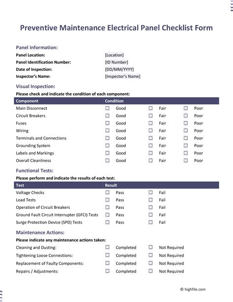 Image result for Electrical Panel Maintenance Checklist PDF