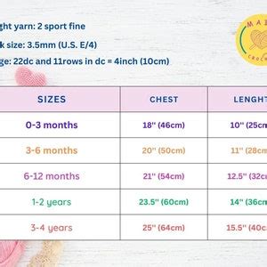 Toradh íomhá ar Crochet Child Sweater Size Chart
