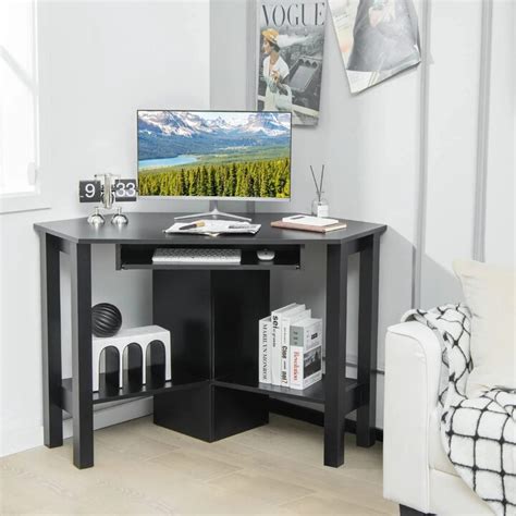 Image result for Corner Computer Desk with Keyboard Tray