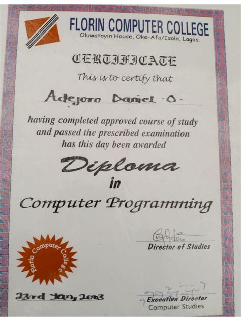 Image result for Software Developer Diploma Sample