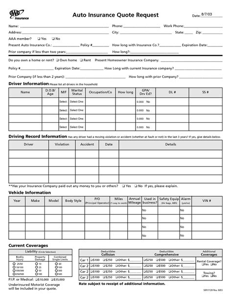 Image result for Auto Insurance Quote Sheet Template