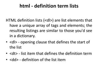 Image result for Definition List in HTML