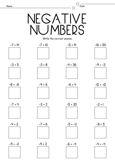 Image result for Negative Numbers Workshet