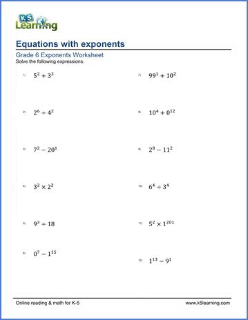 Exponents Worksheets Grade 6 に対する画像結果