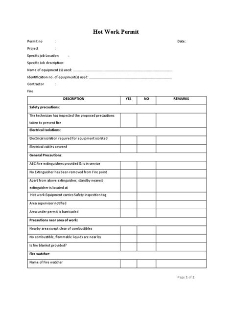 Image result for Hot Work Permit Consigli Form