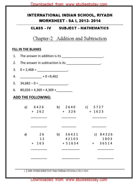 Image result for Worksheet Class 4 Maths Lesson 3