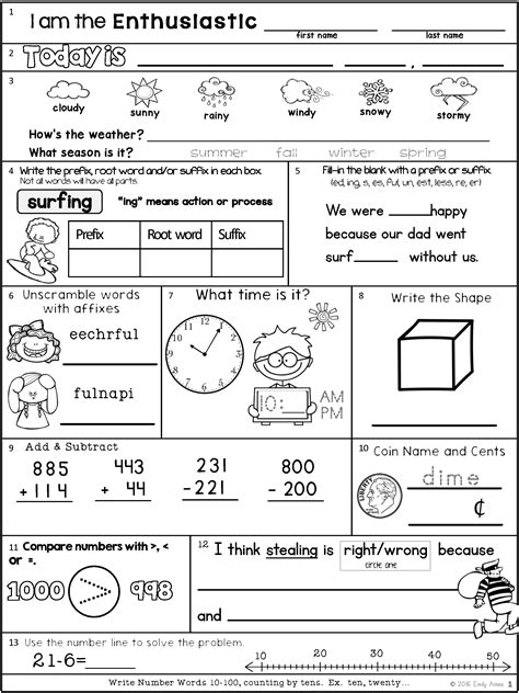 Afbeeldingsresultaten voor 2nd Grade Activity Worksheets