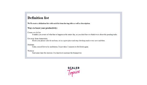 Toradh íomhá ar Definition List in HTML