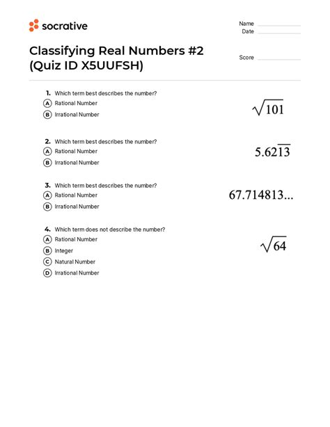 Image result for Classifying Real Numbers Worksheet