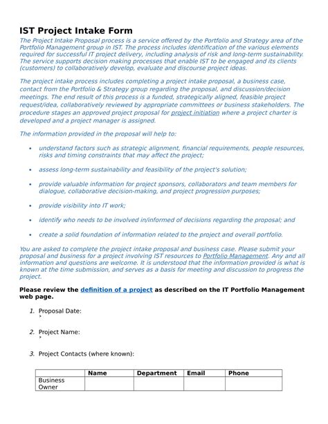 Image result for Project Intake Form Template