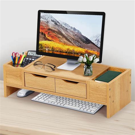 bimiti Monitor Stand Riser, Wooden Computer Monitor Stand, 2 Tiers ...