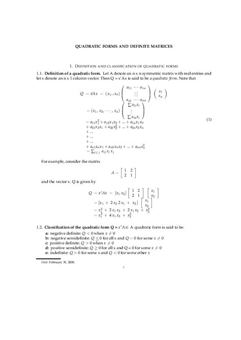 Image result for Example of Quadratic Form of Matrix