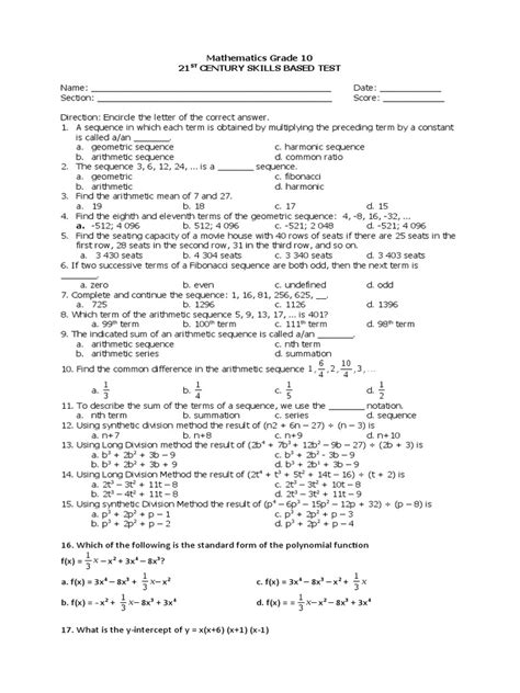 Image result for Mathematics Test Grade 10