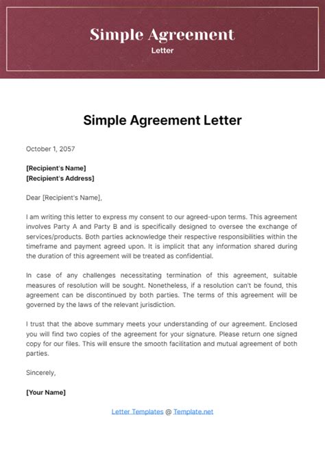 Toradh íomhá ar Simple Letter of Agreement Template