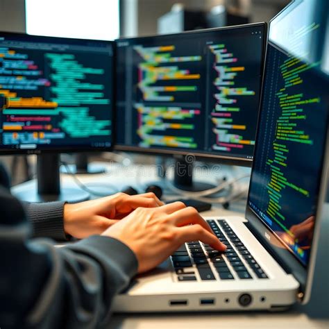 Toradh íomhá ar Modern Day Computer with Coding On Screen