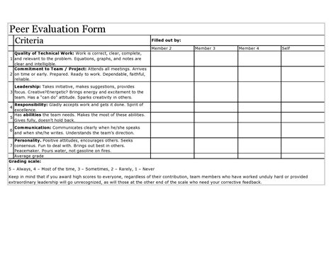 Image result for Peer Evaluation Form Sample