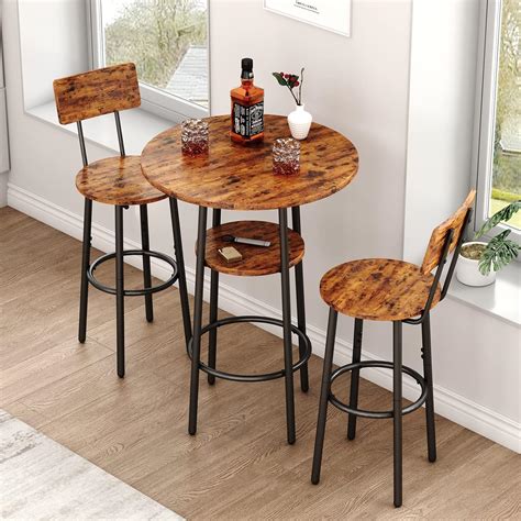 Amazon.com: CALABASH Round Bar Table and Stools for 2, 3 Piece Pub ...