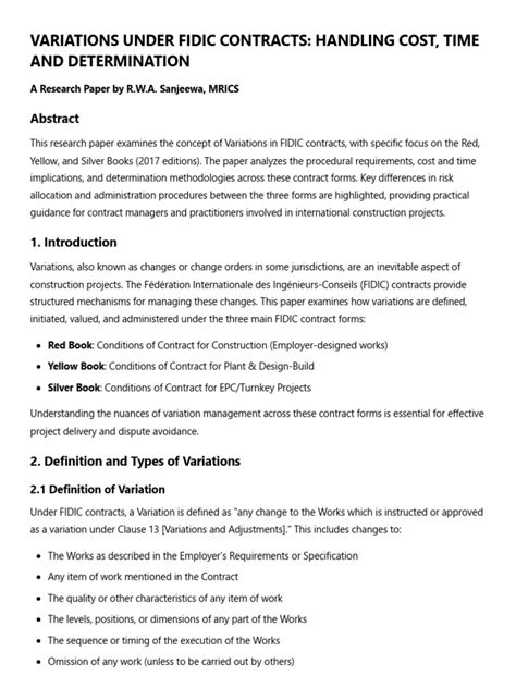 Toradh íomhá ar Variations FIDIC