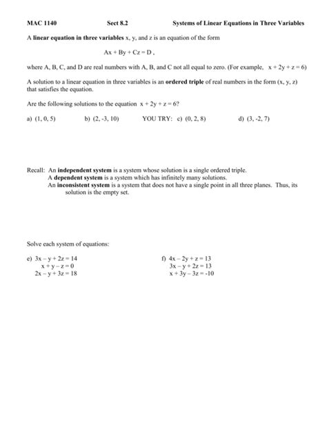 Image result for Three Variable Systems Worksheet
