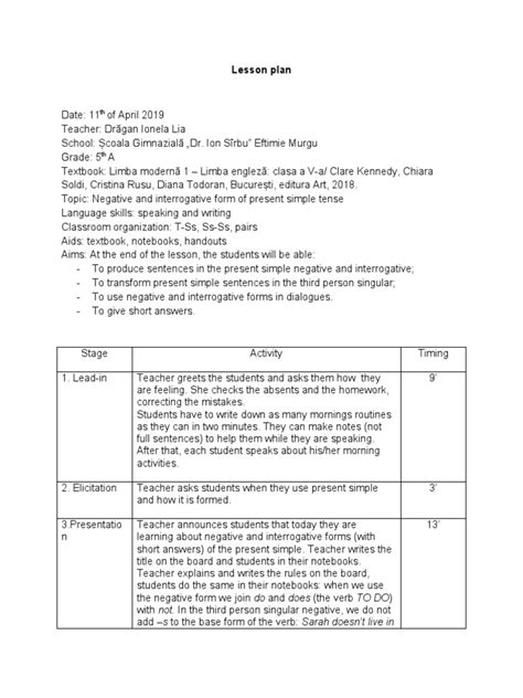 Image result for Lesson Plan Template Present Simple