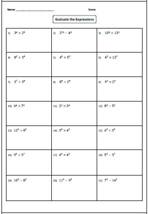 Image result for Exponents Variable Worksheets